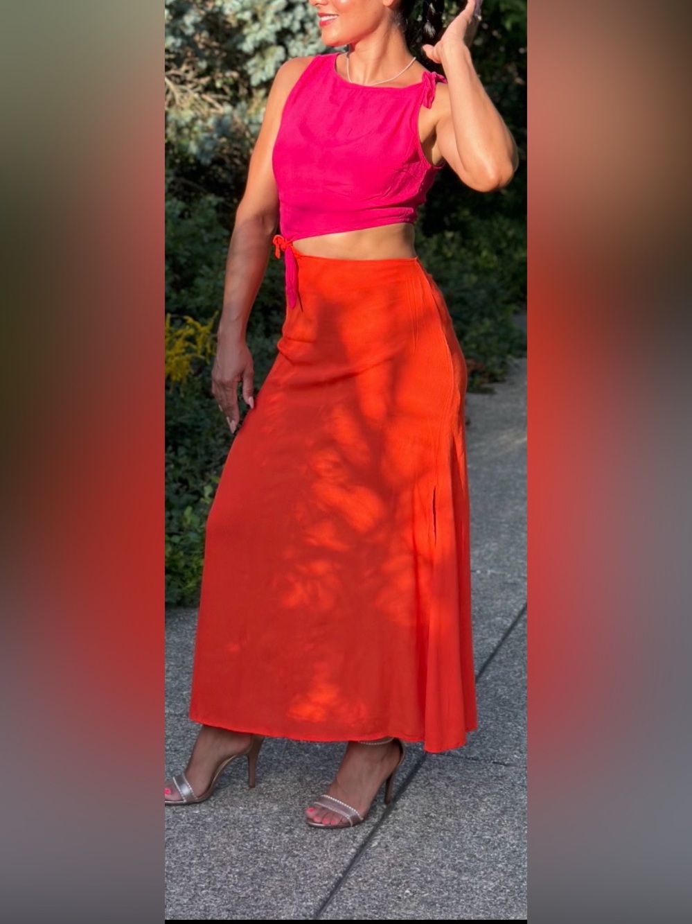 Women's Orange Maxi Skirt - Sleek High-Waist Design